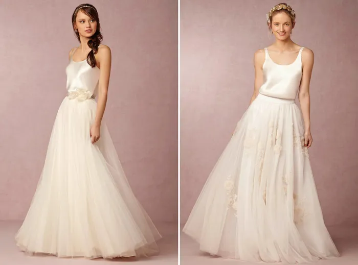 Left: Gracia Skirt; Right: Isabel Skirt. BHLDN Spring 2015 Bridal Collection. theweddingnotebook.com