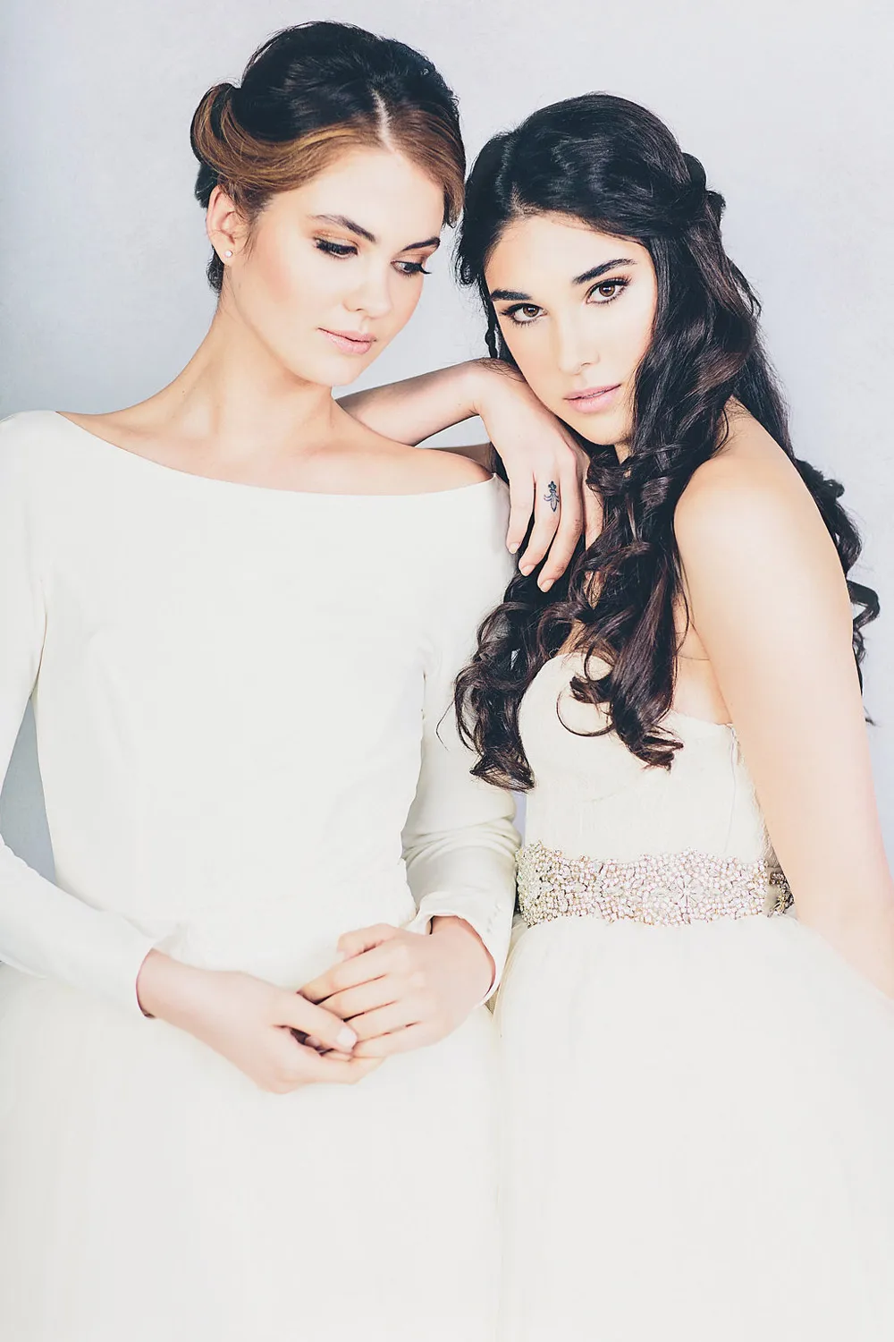 Rosemary (left) and Bliss Playsuit with Long Tulle Skirt (right) - Elizabeth Stuart Spring 2015 Collection. theweddingnotebook.com