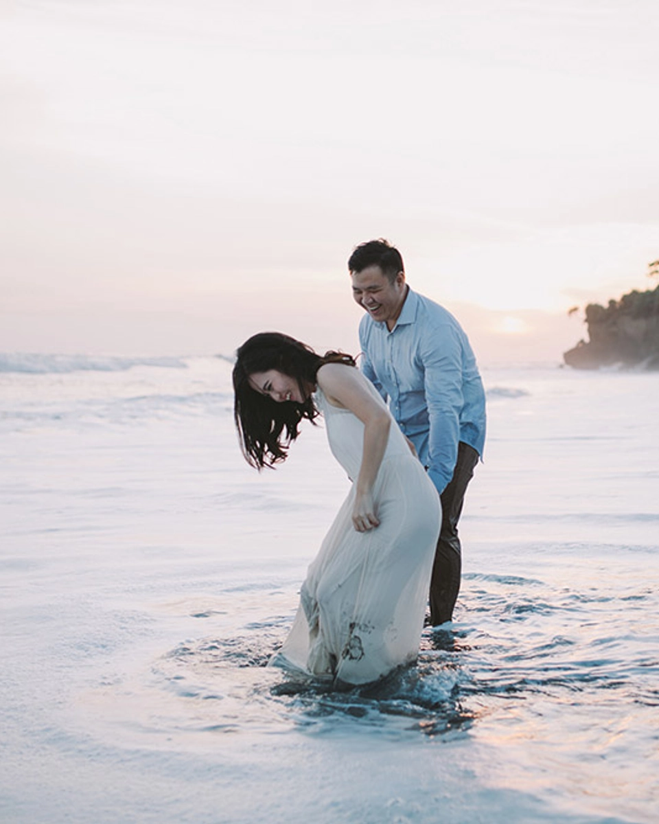 Enchanting Waterfall and Black Sand Beach Engagement Shoot in Bali