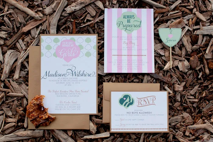 Pink and green bridal shower invitations. Beau & Arrow Events. Photo by Swoon by Katie. theweddingnotebook.com