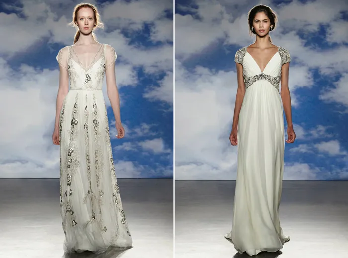 Left: Marina; Right: Noa – Jenny Packham Spring 2015 Bridal Collection. theweddingnotebook.com