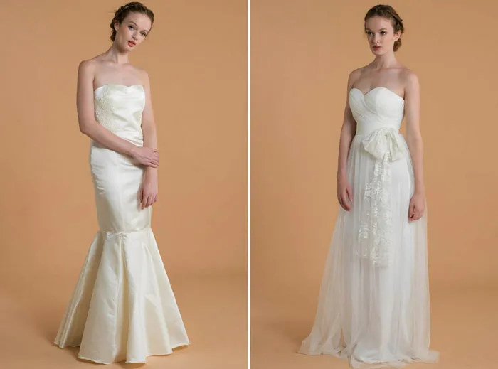 Left: Bridget; Right: Penelope – Love, Yu 2015 Bridal Collection. theweddingnotebook.com