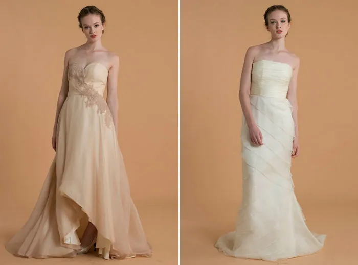 Left: Claire; Right: Agnes – Love, Yu 2015 Bridal Collection. theweddingnotebook.com