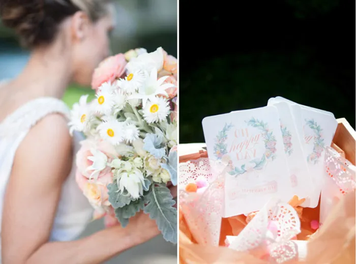 Bridal bouquet and confetti. Tealily Photography. theweddingnotebook.com
