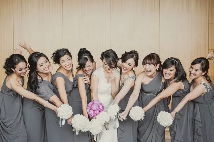 Grey bridesmaids' dresses. Photography by Creative Clicks. theweddingnotebook.com